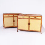 Pair of Vintage Bamboo and Grasscloth Two Door Cabinets or Servers