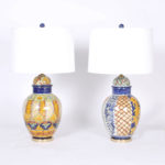 Near Pair of Moroccan Glazed Terra Cotta Table Lamps