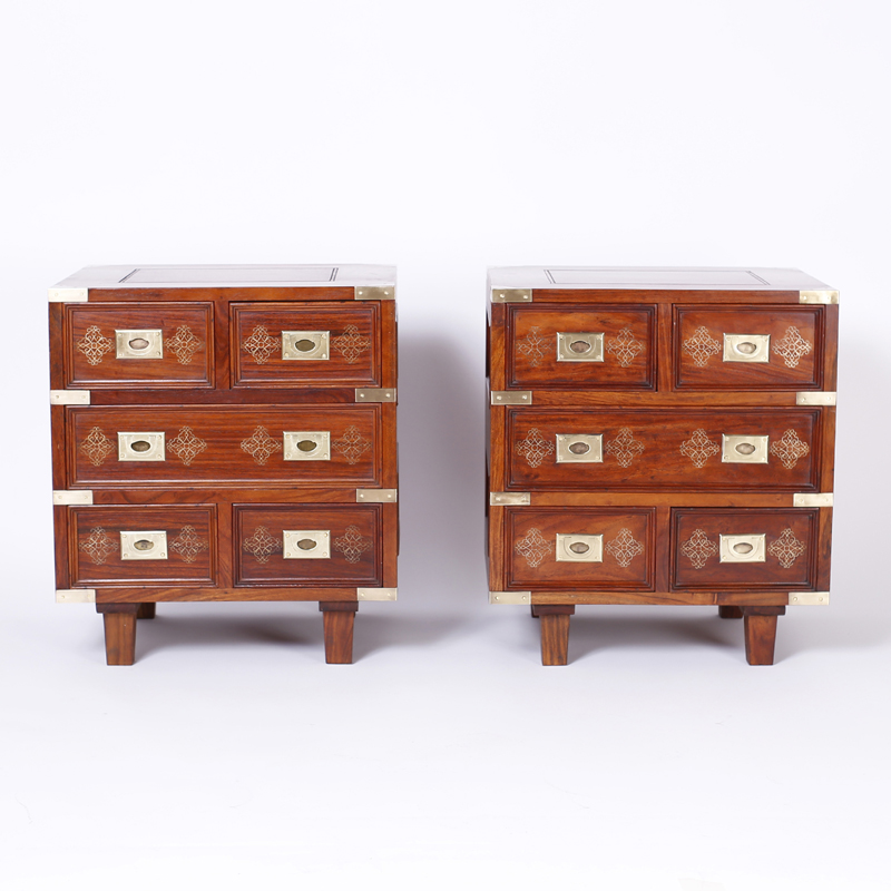 Pair of Mid Century Anglo Indian Campaign Style Rosewood Nightstands