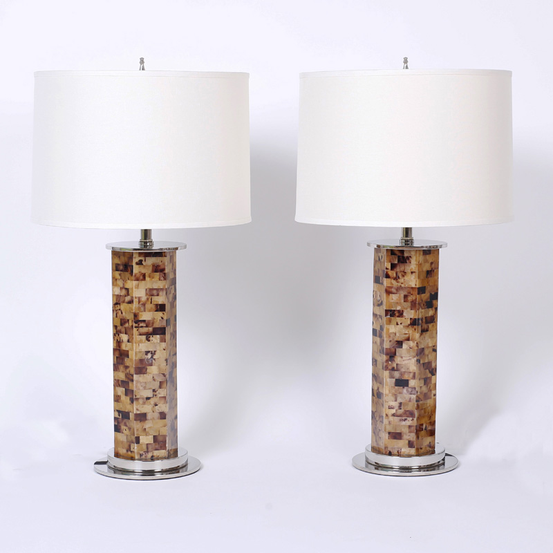 Pair of Horn Veneer Table Lamps