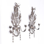 Pair of Italian Metal Wall Sconces with Cattails and Leaves