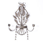 Pair of Italian Metal Wall Sconces with Cattails and Leaves