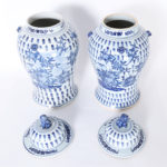 Pair of Large Chinese Blue and White Porcelain Lidded Urns or Jars