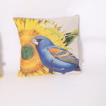 Pair of Linen Throw Pillows with Blue Birds, Priced Individually