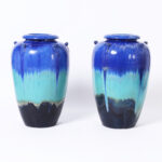 Pair of Mid Century Chinese Glazed Terra Cotta Urns