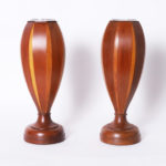 Pair of Mid-Century Glass Lined Mahogany Wood Vases