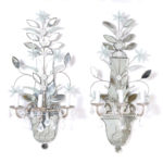 Pair of Mid-Century Italian Mirrored Wall Sconces with Rock Crystals