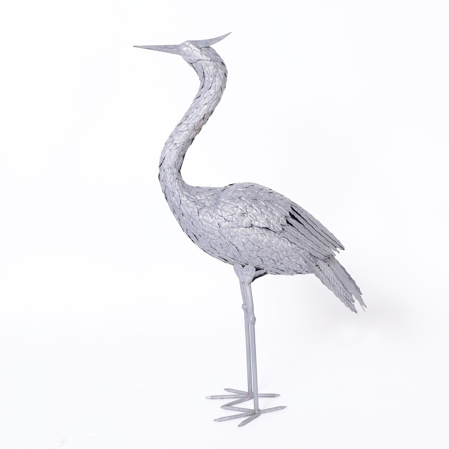 Pair of Mid-Century Metal Hand Crafted Cranes or Bird Sculptures