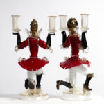 Pair of Vintage Murano Art Glass Dancing Figure Candlesticks