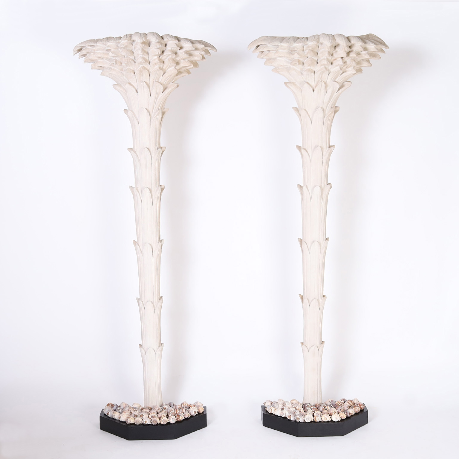 Pair of Mid Century Palm Tree Decorative Sculpture with Seashells