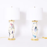 Pair of Mid-Century Style Table Lamps with Birds & Butterflies