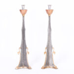Pair of Mixed Metal Mid Century Sculptural Candlesticks or Candelabras