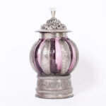 Vintage Pair of Moroccan Lidded Glass and Metal Lanterns
