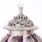 Vintage Pair of Moroccan Lidded Glass and Metal Lanterns