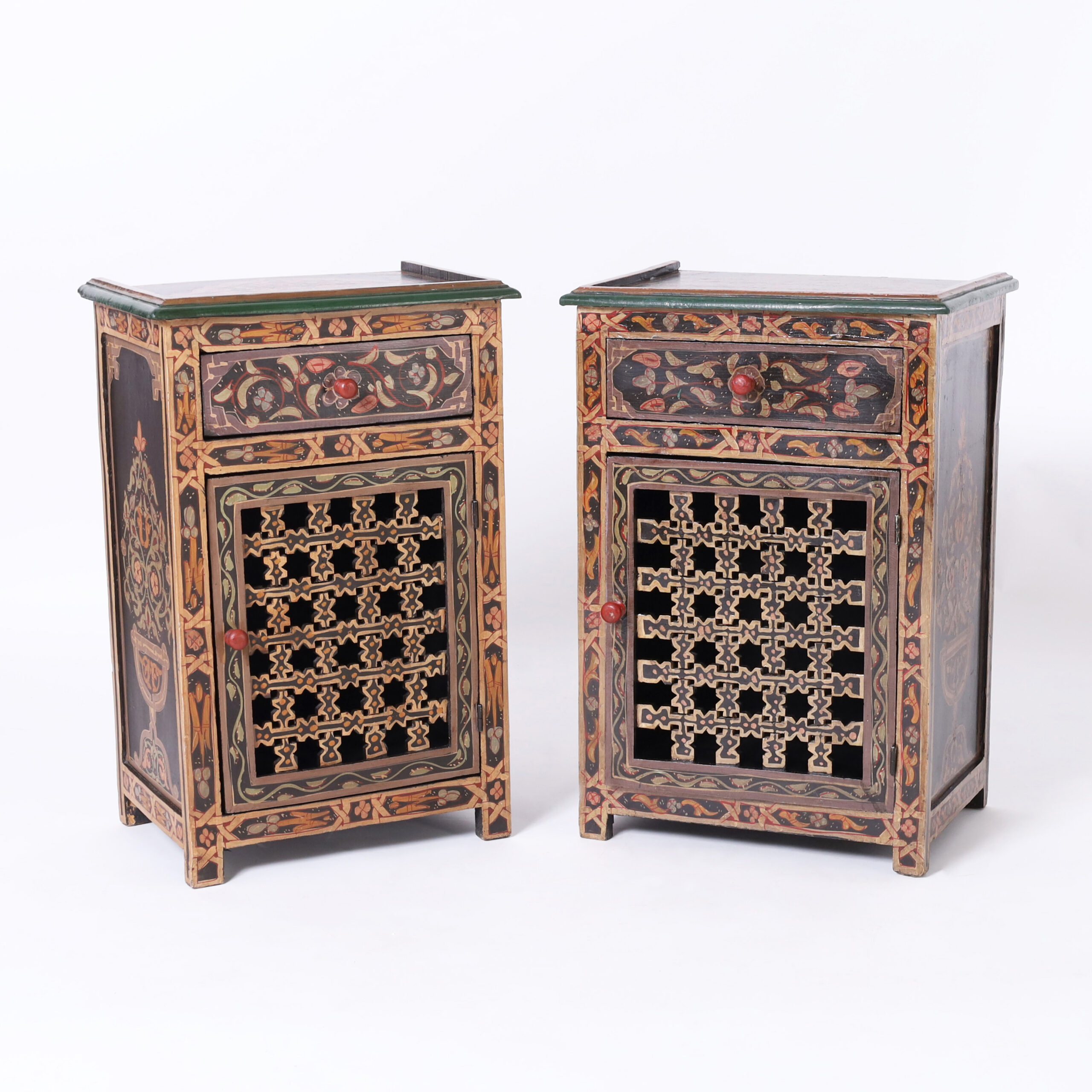 Pair of Vintage Moroccan Painted Stands or Cabinets