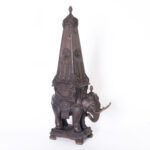 Pair of Neo Classic Earthenware & Bronze Elephants with Obelisks
