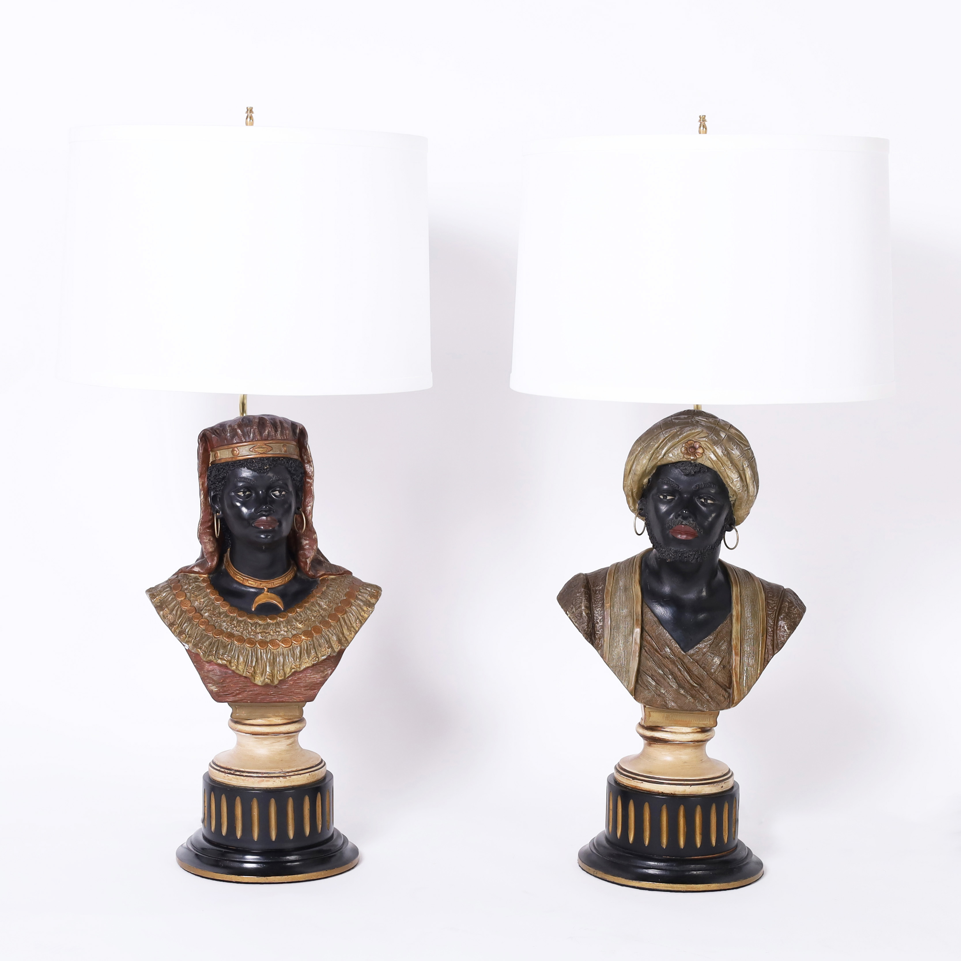 Pair of Antique Orientalist Figural Table Lamps