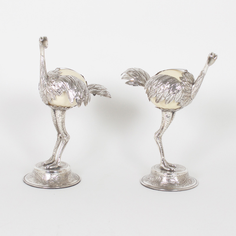 Pair of Mid Century Ostrich Sculptures Constructed with Ostrich Eggs
