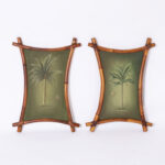 Pair of Vintage Palm Tree Paintings in Bamboo Frames