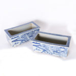 Pair of Chinese Blue and White Porcelain Rectangular Planters