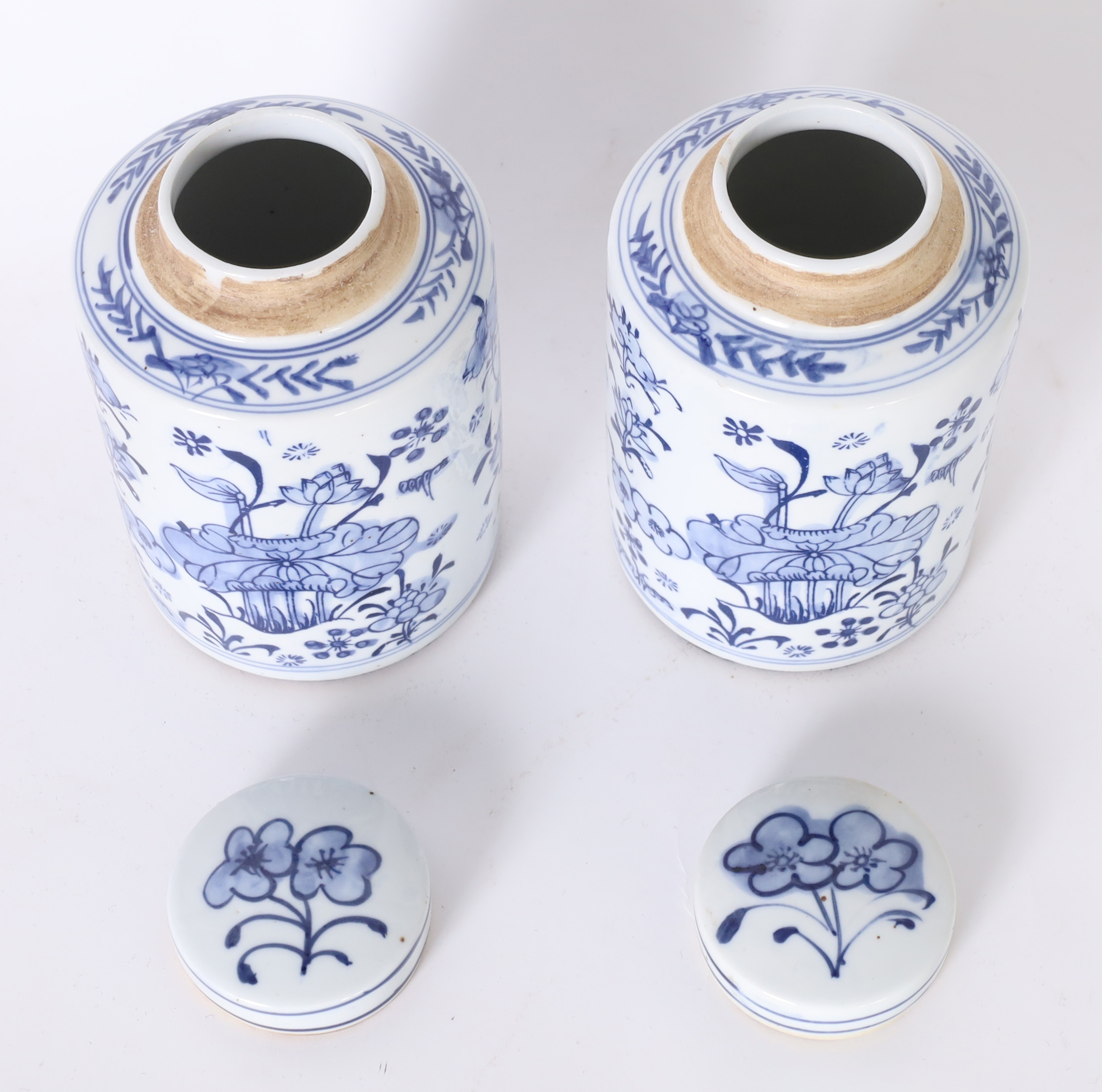 Pair of Chinese Blue and White Porcelain Lotus Ginger Jars