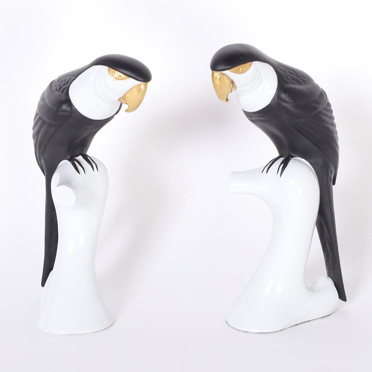 Pair of Mid Century Royal Dux Porcelain Parrots