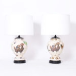 Pair of Reverse Decoupage Rooster Glass Table Lamps