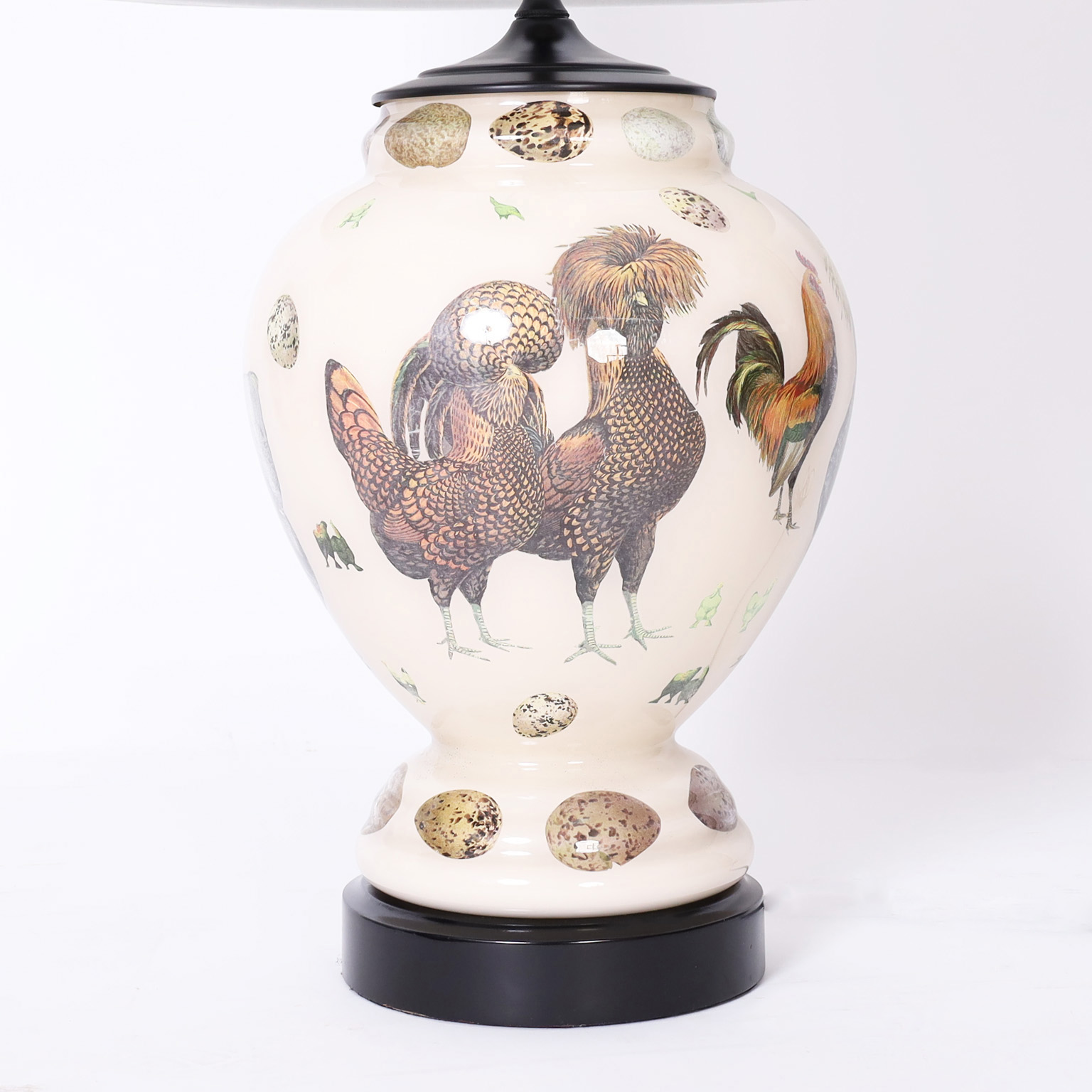 Pair of Reverse Decoupage Rooster Glass Table Lamps