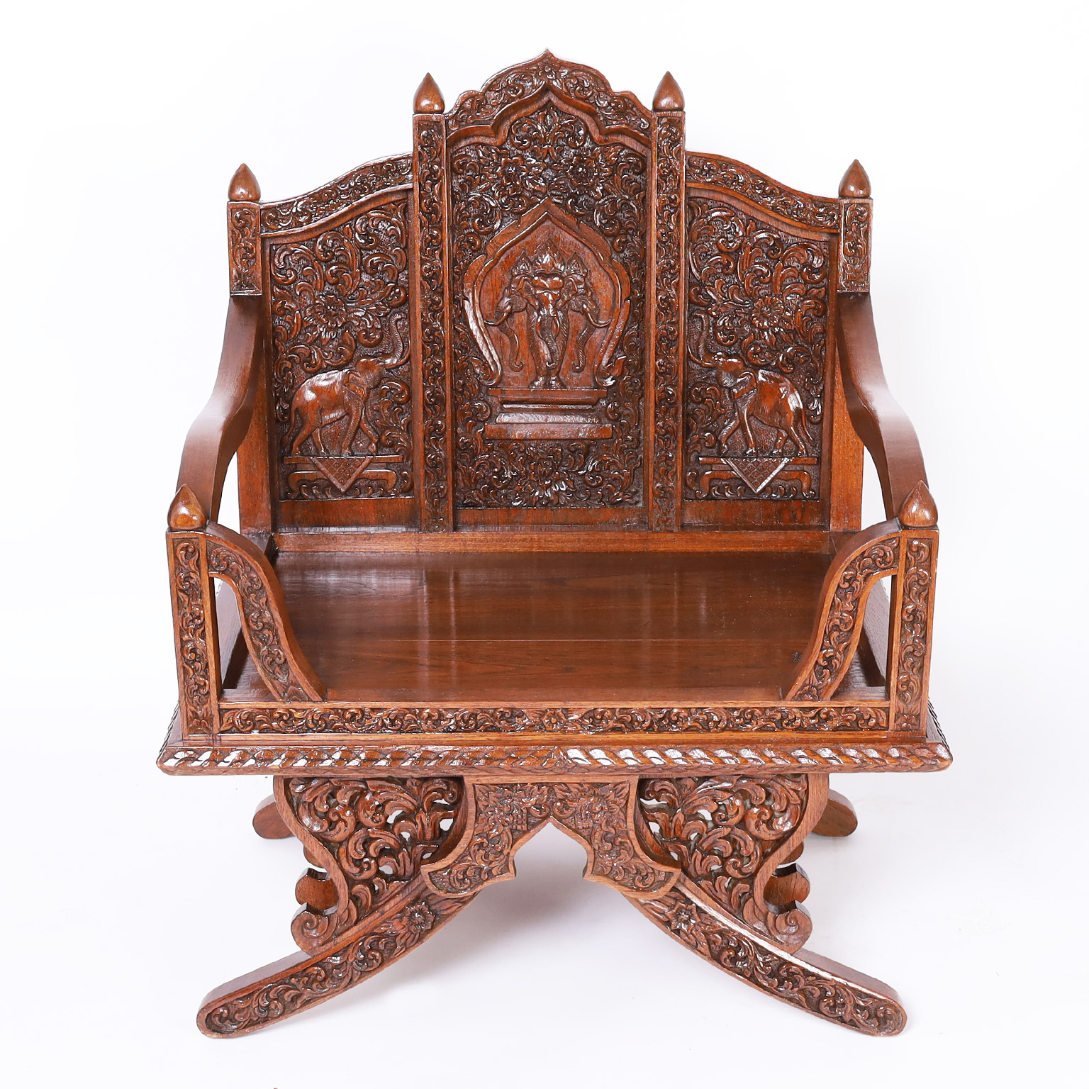 Pair of Antique Thai Rosewood Elephant Howdah Saddle Style Chairs