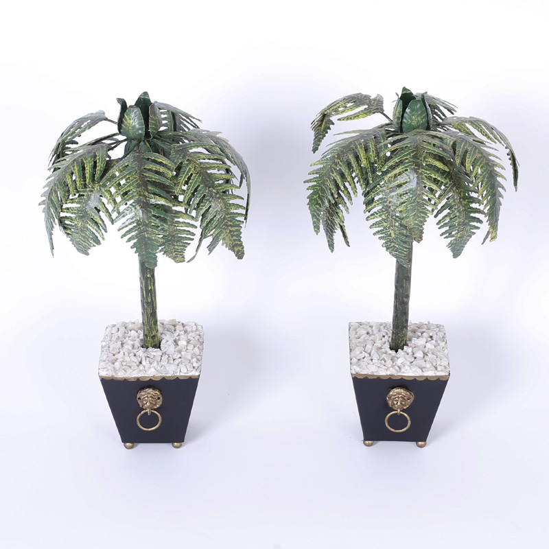 Pair of Tole Palm Tree Candlesticks