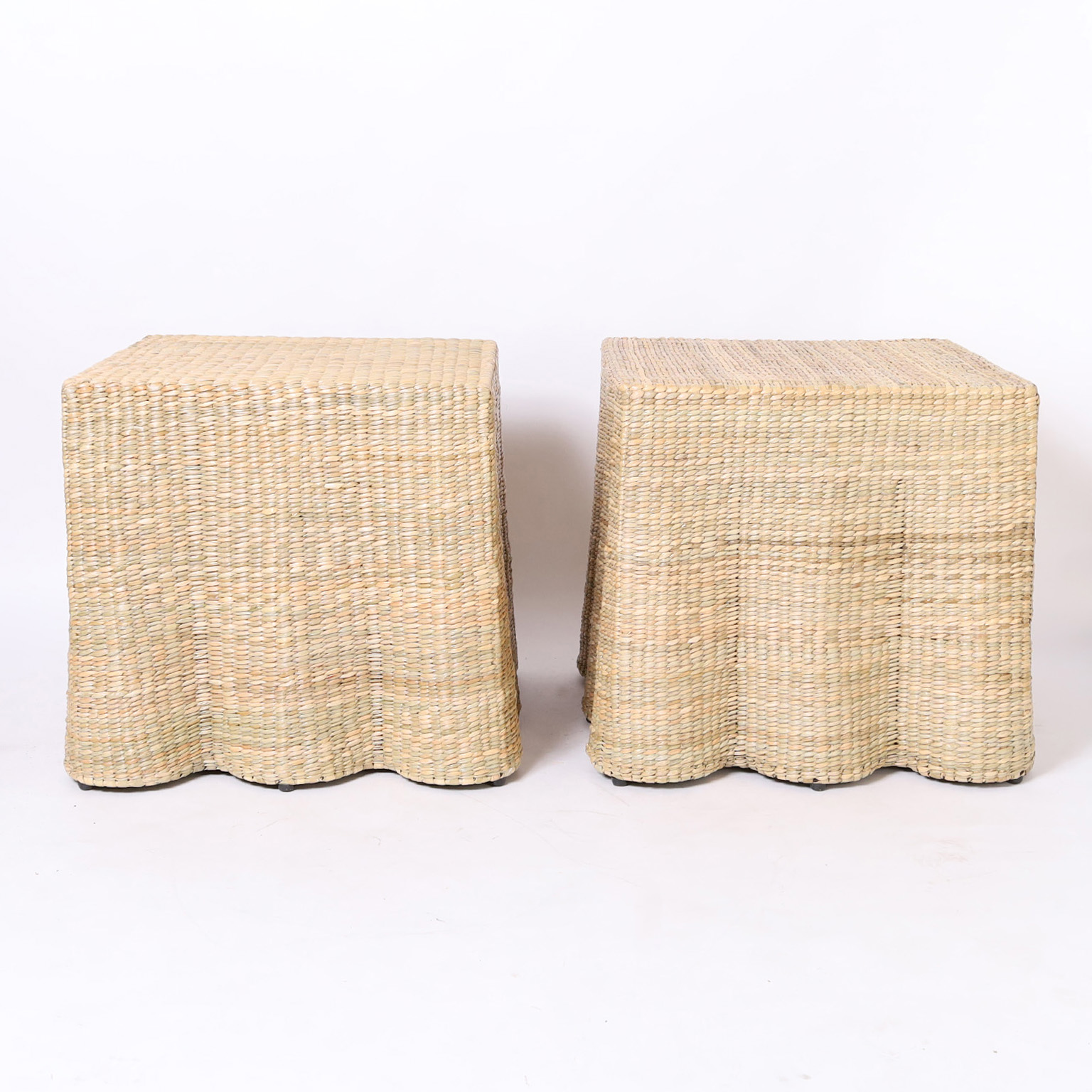 The Vivienne Pair of Woven Reed Square Ghost Drapery Stands from the FS Flores Collection