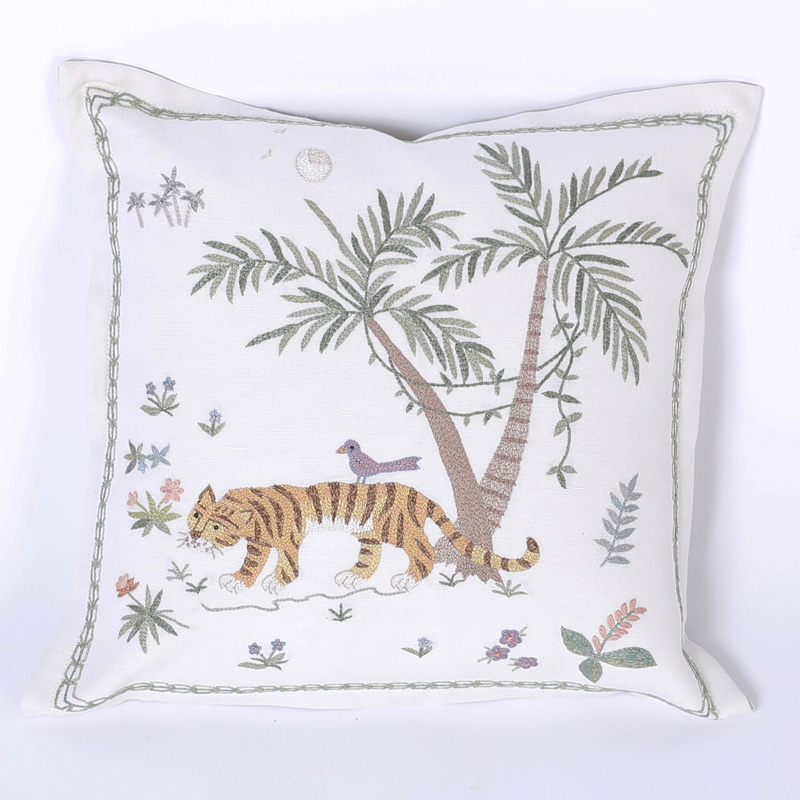 Tropical Crewelwork Tiger Pillows