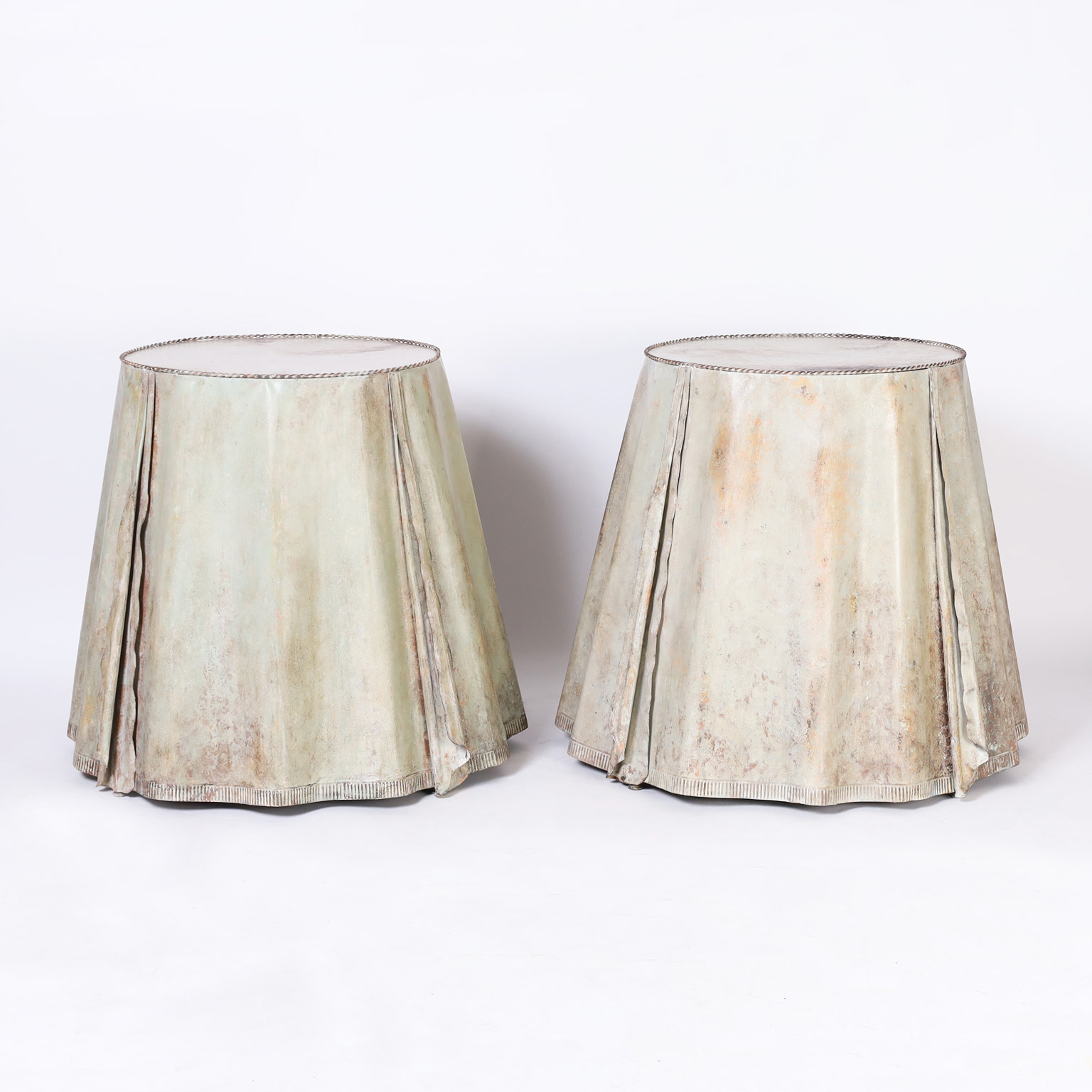 Mid Century Pair of French Metal Ghost Drapery Tables