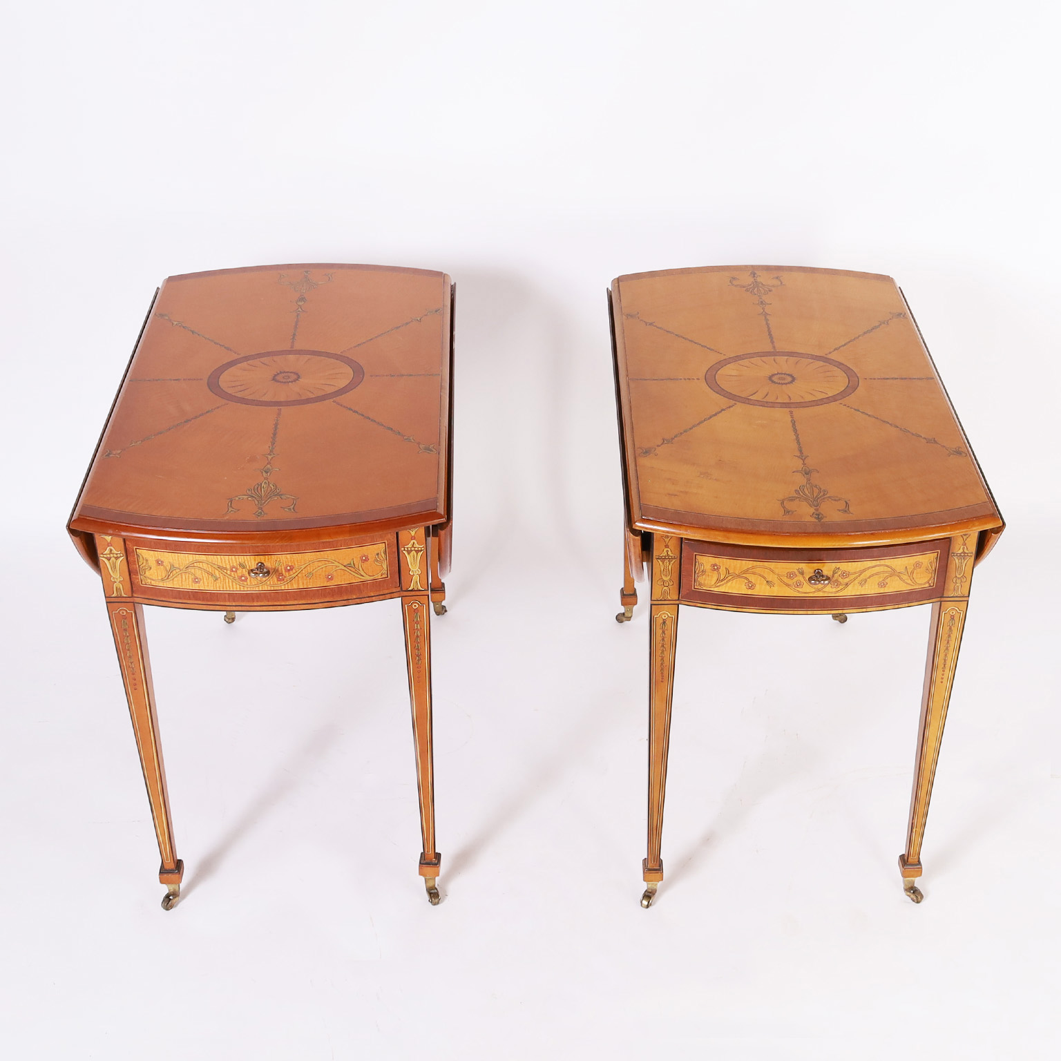 Pair of Vintage Adam Style One Drawer Drop Leaf Tables or Stands