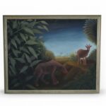 Vintage Haitian Pair of Paintings of Animals in a Jungle by Roland Blain