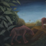 Vintage Haitian Pair of Paintings of Animals in a Jungle by Roland Blain