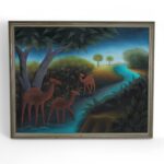 Vintage Haitian Pair of Paintings of Animals in a Jungle by Roland Blain