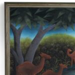 Vintage Haitian Pair of Paintings of Animals in a Jungle by Roland Blain