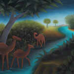 Vintage Haitian Pair of Paintings of Animals in a Jungle by Roland Blain