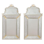 Vintage Pair of Italian Venetian Etched Wall Mirrors