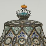 Pair of Vintage Moroccan Terra Cotta and Metal Lidded Urns