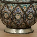 Pair of Vintage Moroccan Terra Cotta and Metal Lidded Urns