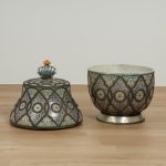 Pair of Vintage Moroccan Terra Cotta and Metal Lidded Urns
