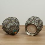 Pair of Vintage Moroccan Terra Cotta and Metal Lidded Urns