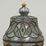 Pair of Vintage Moroccan Terra Cotta and Metal Lidded Urns