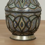 Pair of Vintage Moroccan Terra Cotta and Metal Lidded Urns