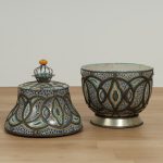 Pair of Vintage Moroccan Terra Cotta and Metal Lidded Urns