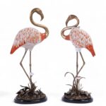 Vintage Porcelain and Bronze Pair of Flamingos or Birds