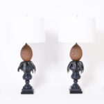Pair of Vintage Regency Style Italian Tole Pineapple Table Lamps