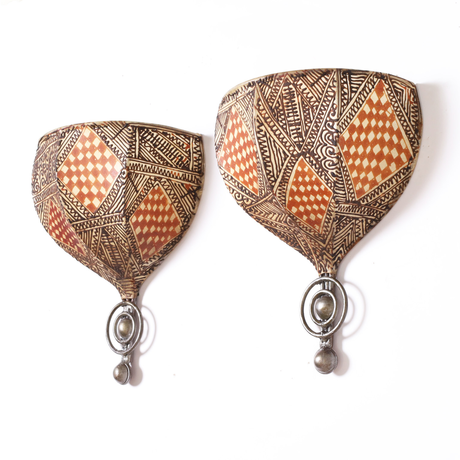 Vintage Pair of Moroccan Painted Parchment Wall Sconces